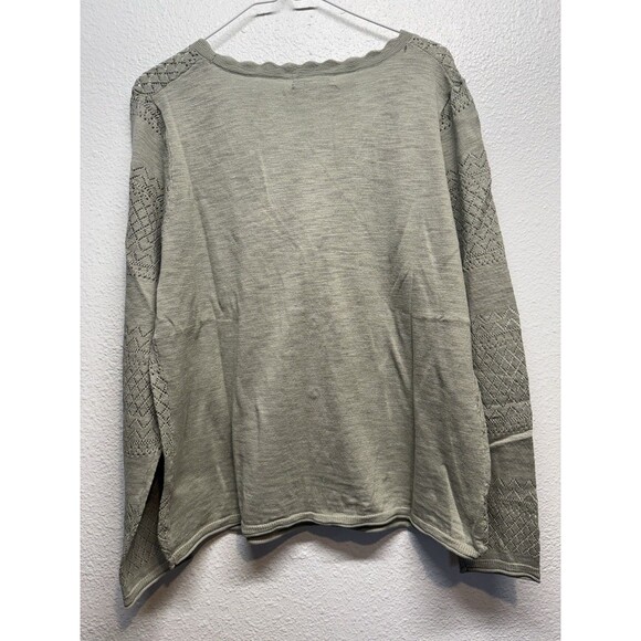 Frye Women's Pointelle Long Sleeve Button-Up Cardigan, Sea Grass Green XL New - Picture 7 of 11